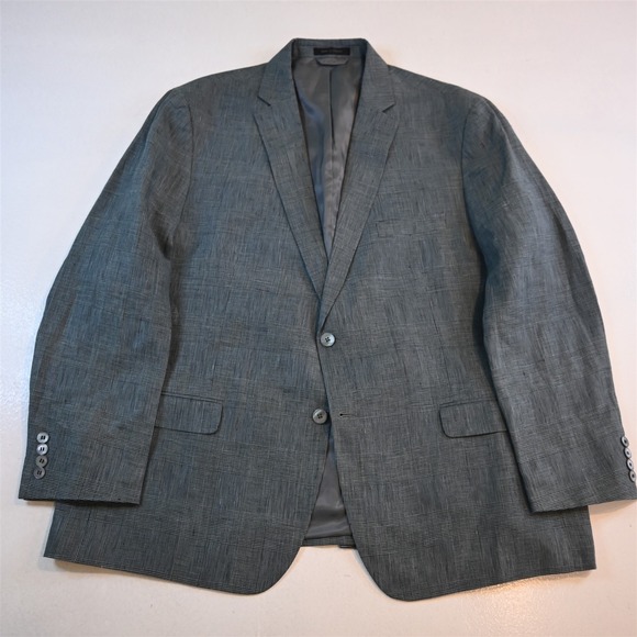 Lauren Ralph Lauren 50R Blue Gray 100% Linen Glenn Check Blazer Sport Coat